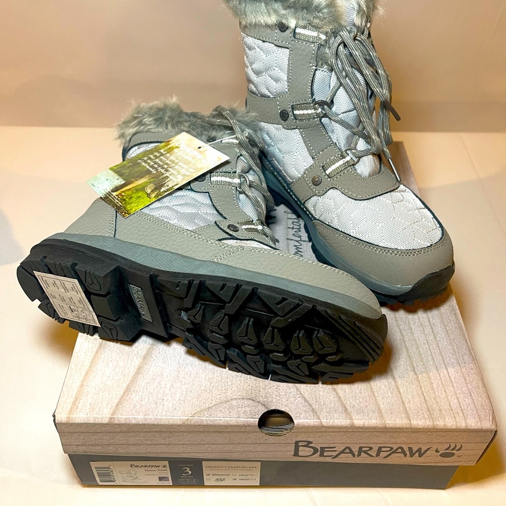 Girl’s BearPaw Marina Charcoal/Lt.Grey Waterproof Never Wet Size 3 Youth-NWT - Picture 2 of 8